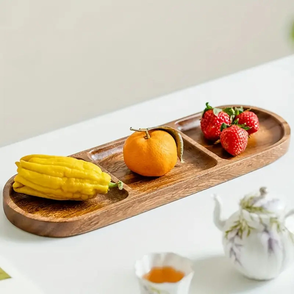 Elegant Divided Wood Serving Tray with Easy-Grip Handles