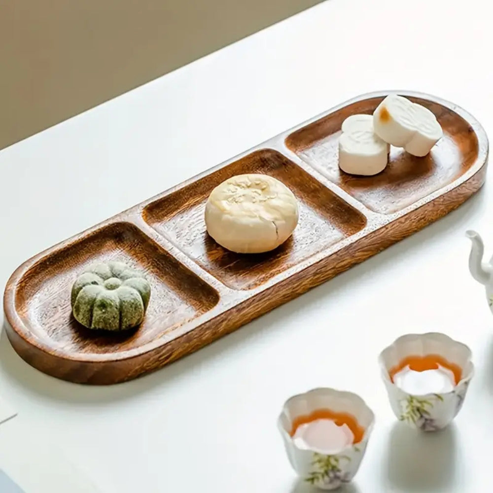 Elegant Divided Wood Serving Tray with Easy-Grip Handles