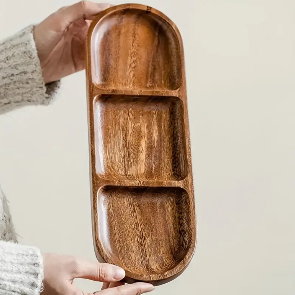 Elegant Divided Wood Serving Tray with Easy-Grip Handles