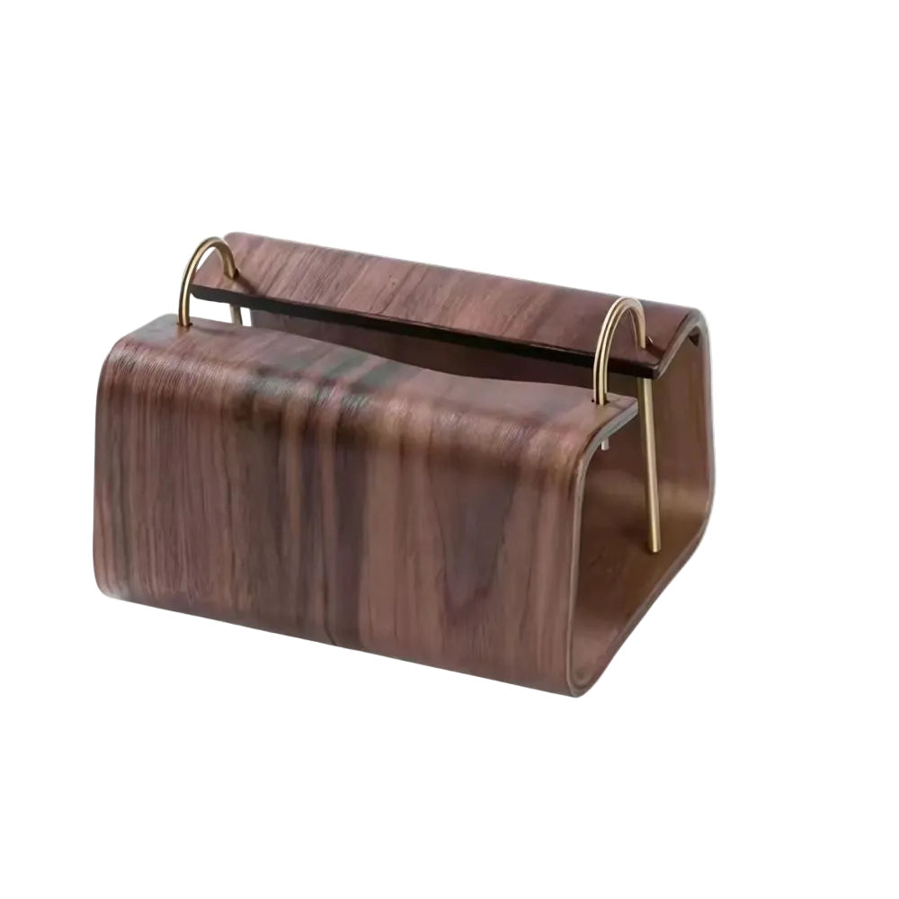 Elegant Walnut Tissue Box Holder with Brass Accent