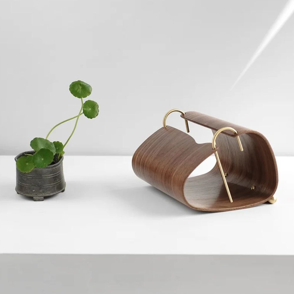 Elegant Walnut Tissue Box Holder with Brass Accent
