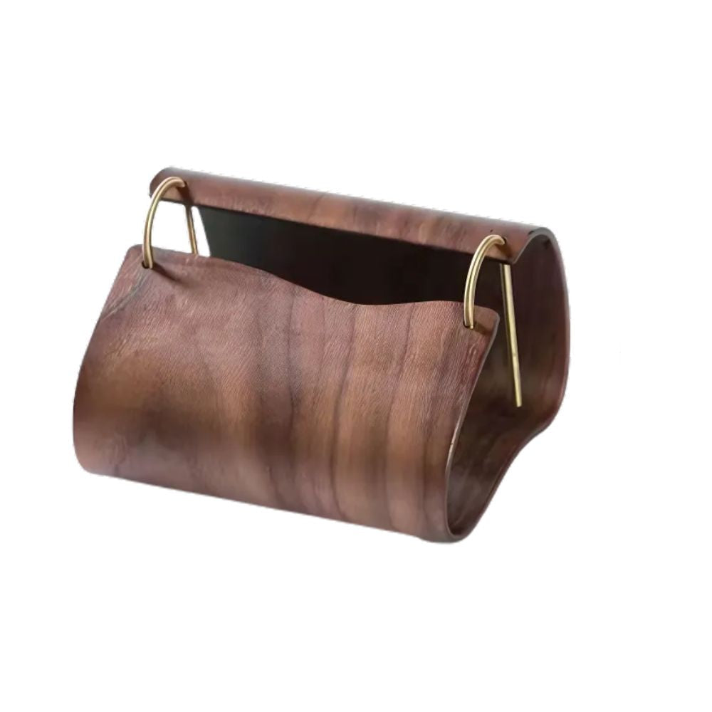 Elegant Walnut Tissue Box Holder with Brass Accent