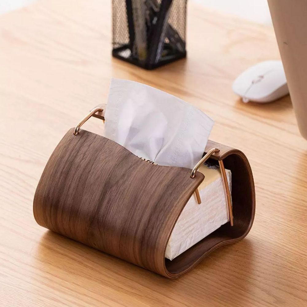 Elegant Walnut Tissue Box Holder with Brass Accent