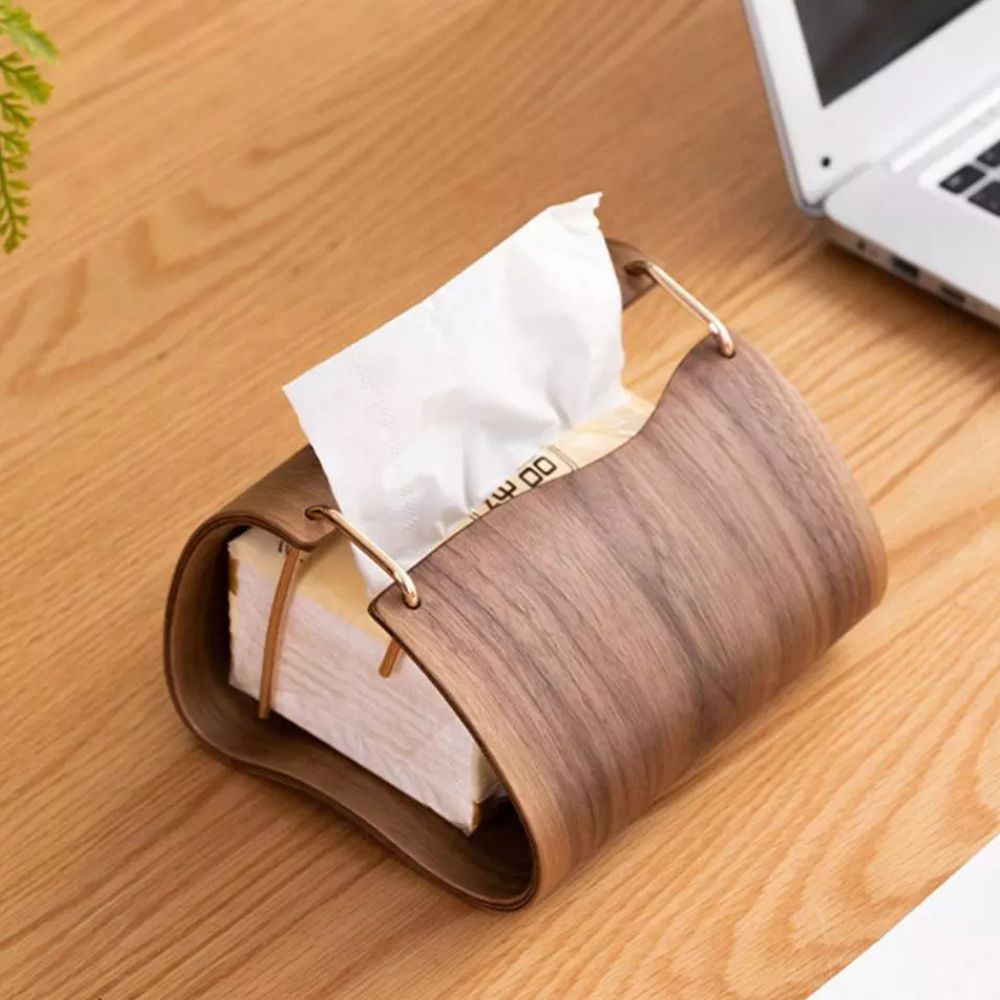 Elegant Walnut Tissue Box Holder with Brass Accent