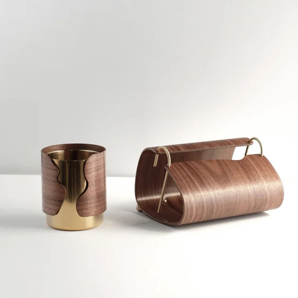 Elegant Walnut Tissue Box Holder with Brass Accent