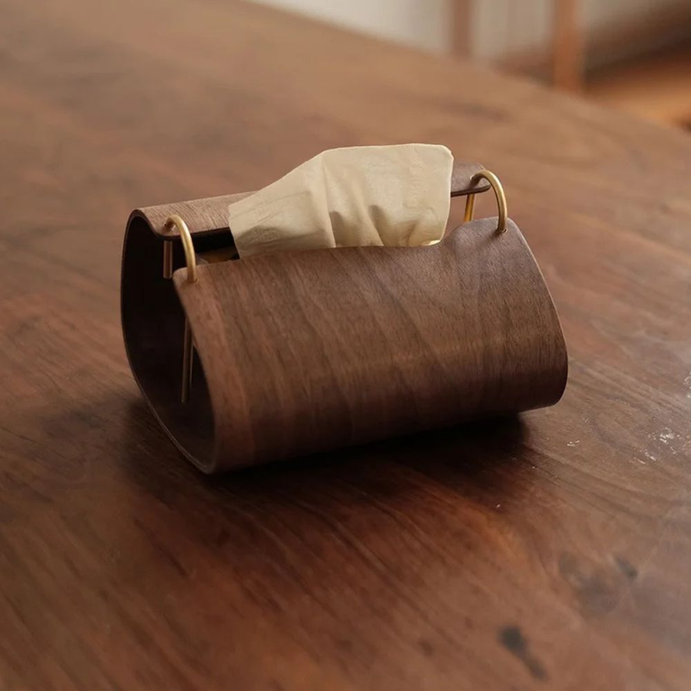 Elegant Walnut Tissue Box Holder with Brass Accent