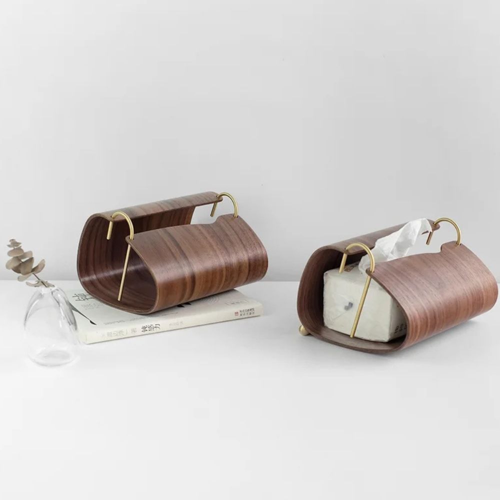 Elegant Walnut Tissue Box Holder with Brass Accent