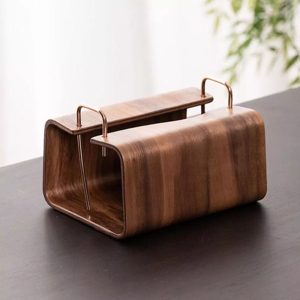 Elegant Walnut Tissue Box Holder with Brass Accent