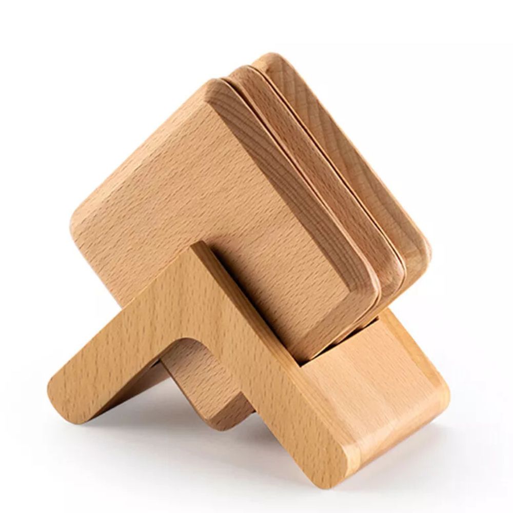 Elegant Wooden Coaster Collection with Stylish Holder - 6 Pieces