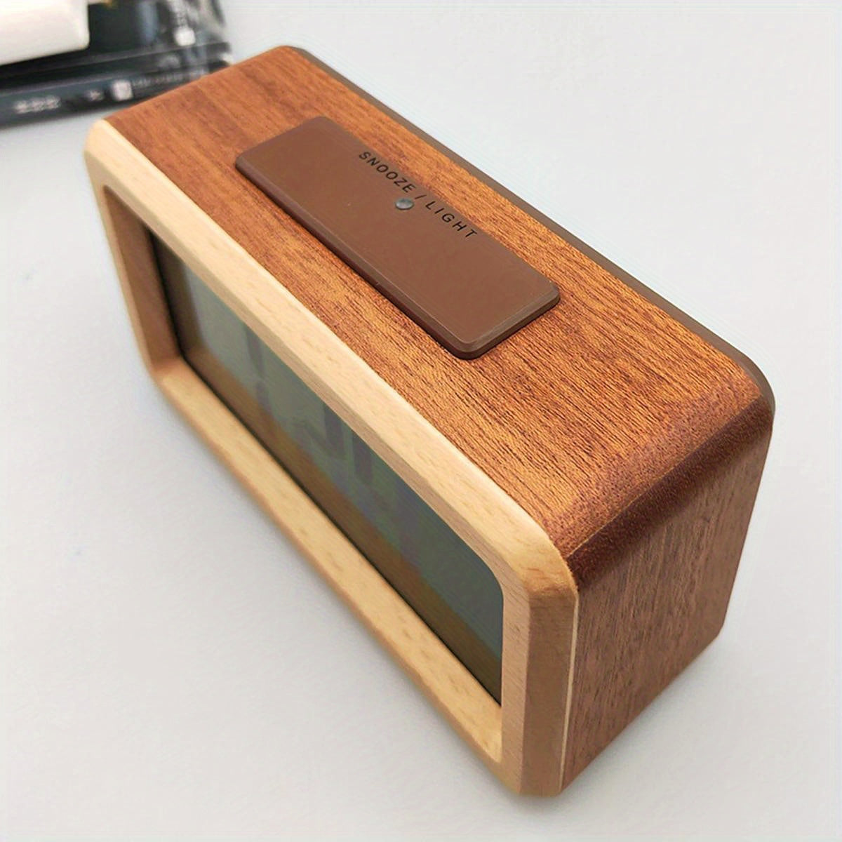 Natural Wood LED Alarm Clock with Time, Date & Temp Display