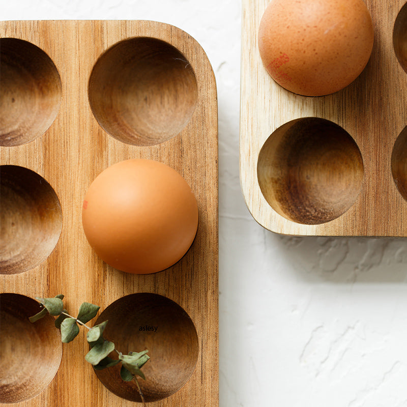 Elegant Acacia Wood Egg Organizer for Kitchen & Fridge