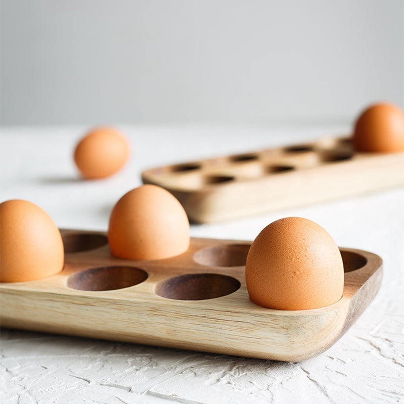 Elegant Acacia Wood Egg Organizer for Kitchen & Fridge