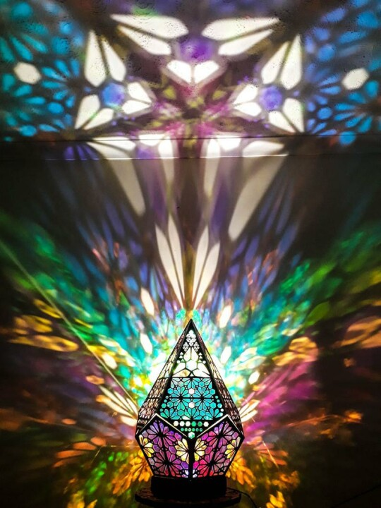 LED Table Lamp with Glass and Leaded Design