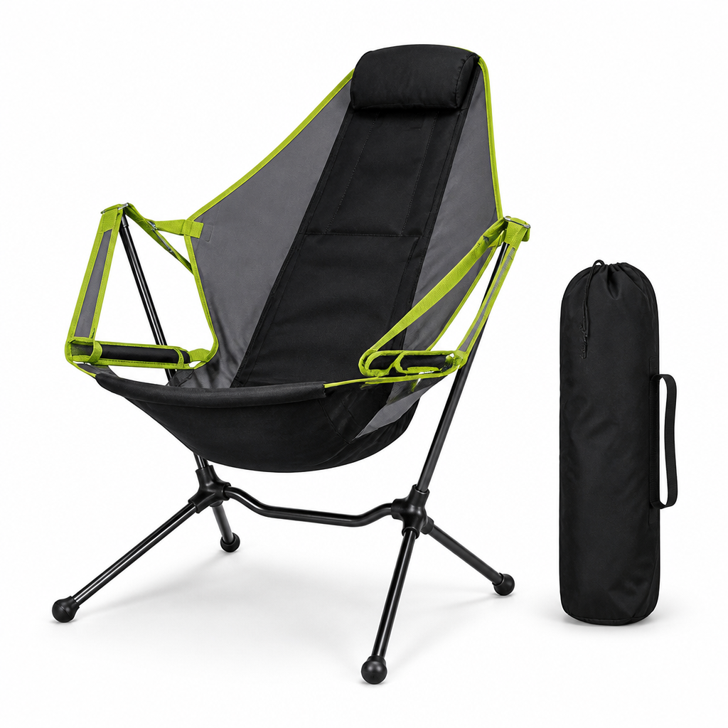 Reclining Outdoor Chair (Folding Frame, Headrest, Carrying Bag)