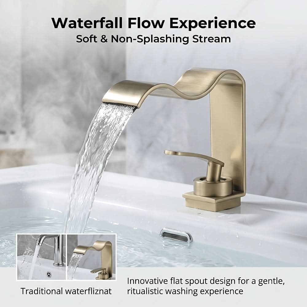 Elegant Waterfall Faucet in Brushed Brass Finish