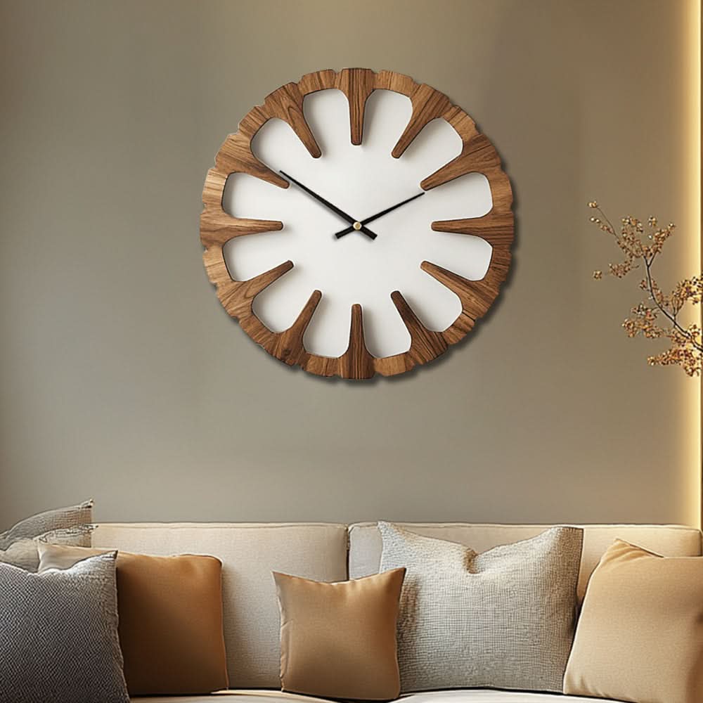 SerenityCraft Round Wooden Silent Clock for Tranquil Spaces