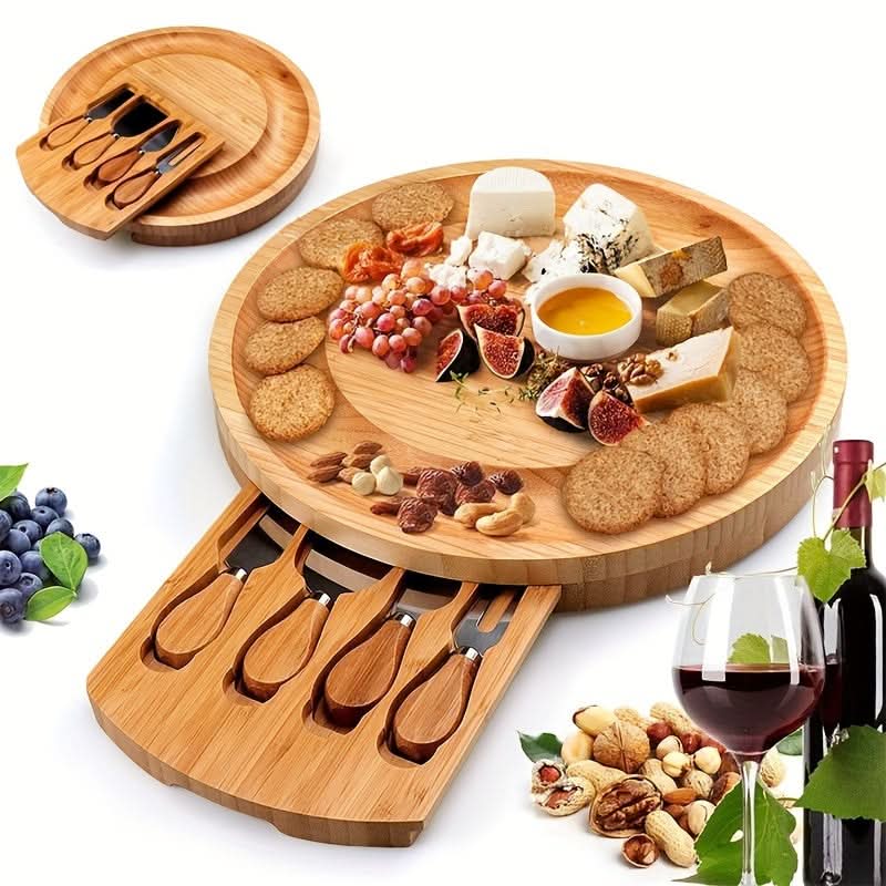 Elegant Bamboo Charcuterie Board Set with Storage Drawer