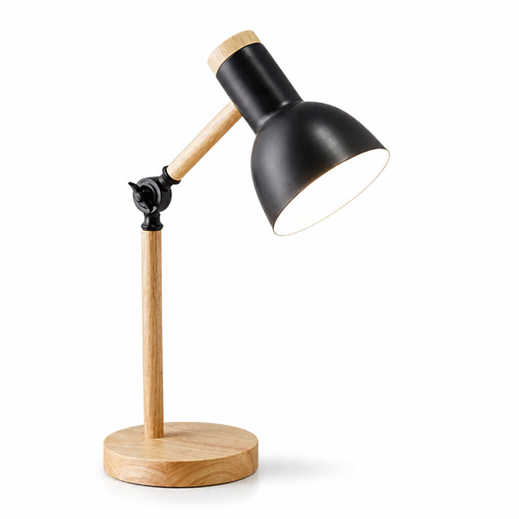 Adjustable Arm Wooden Desk Lamp with Metal Shade