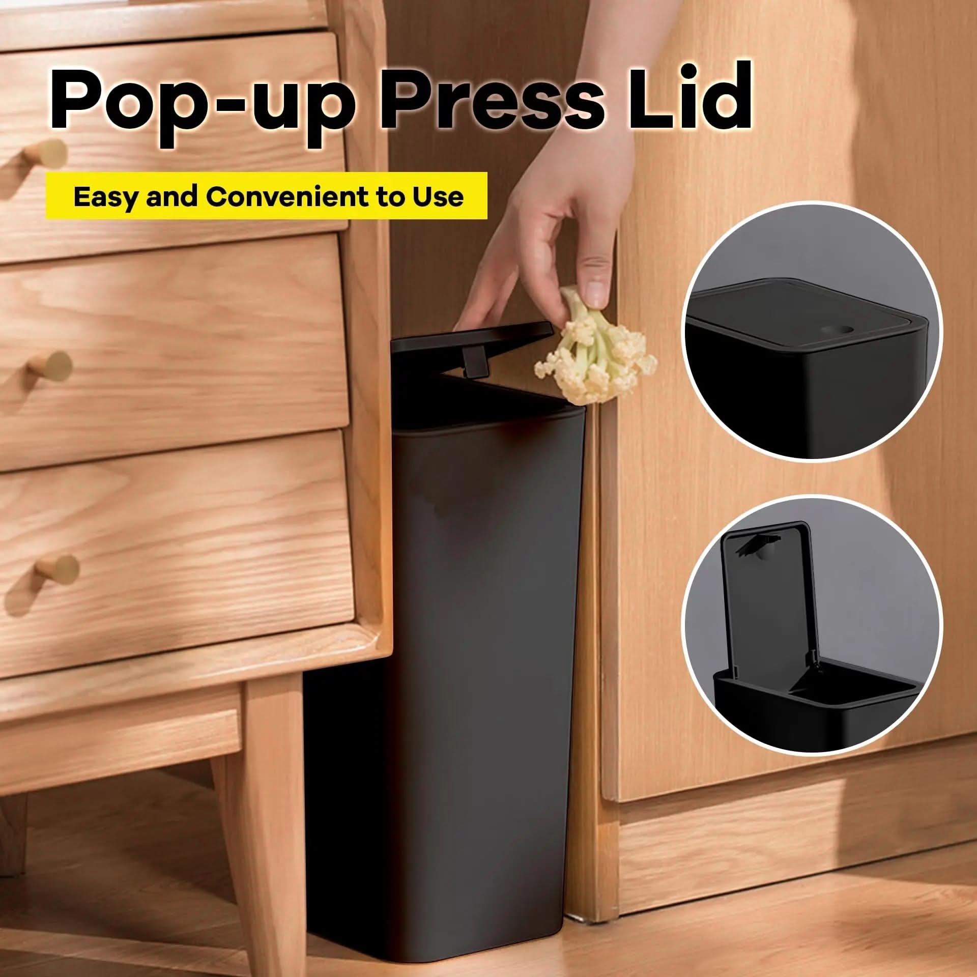 Sleek Touch-Open 12L Compact Waste Bin