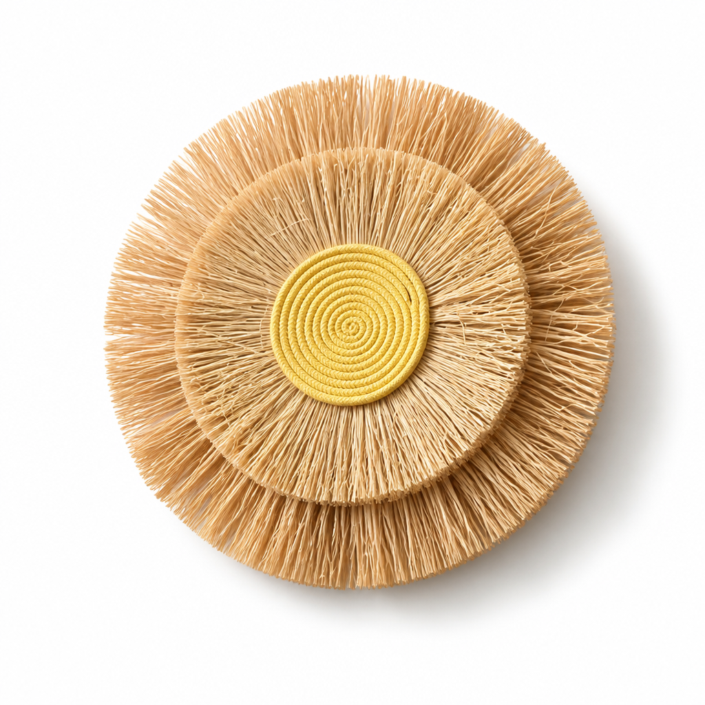 Handwoven Natural Straw & Cotton Wall Hanging