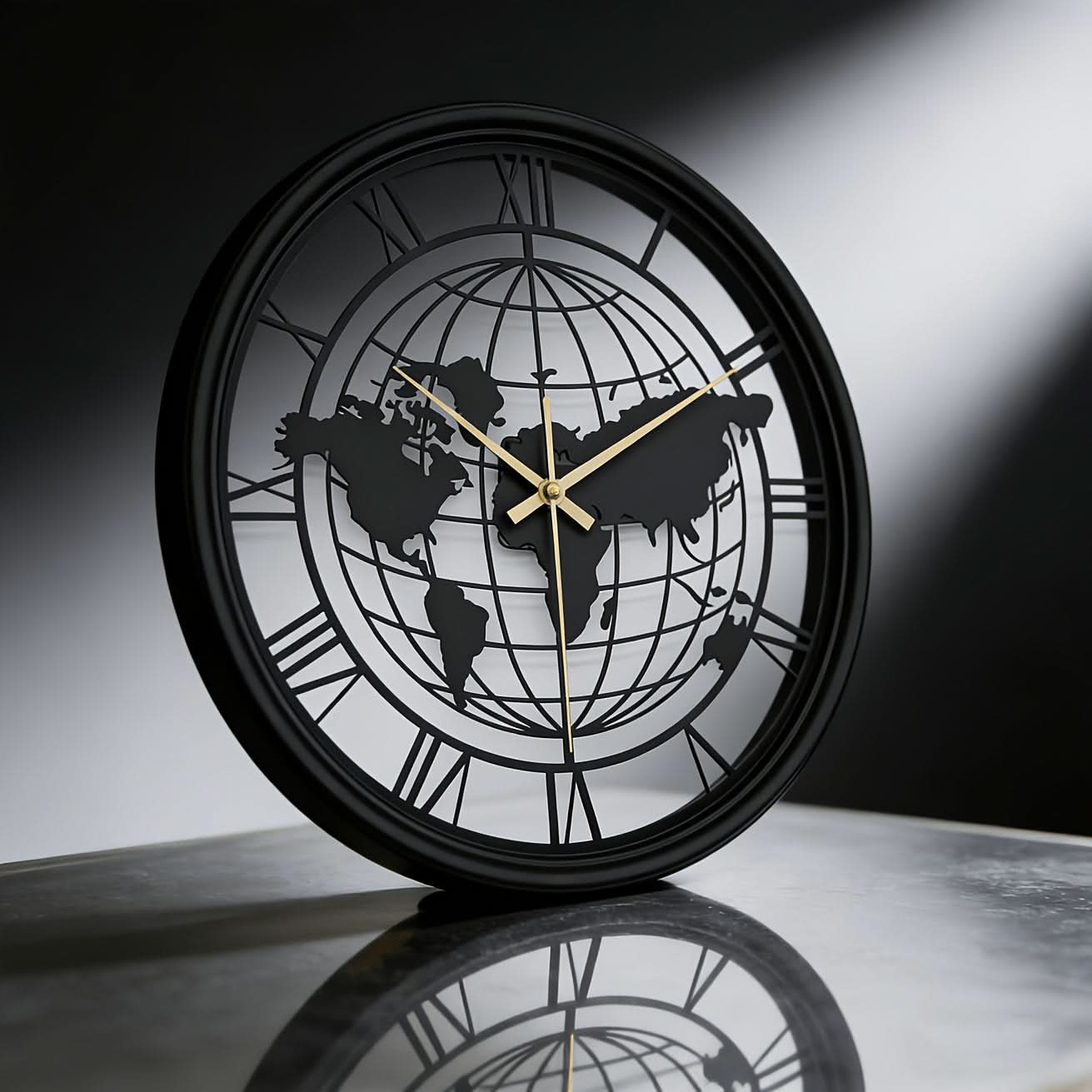 Elegant Metal Wall Clock with World Map Design