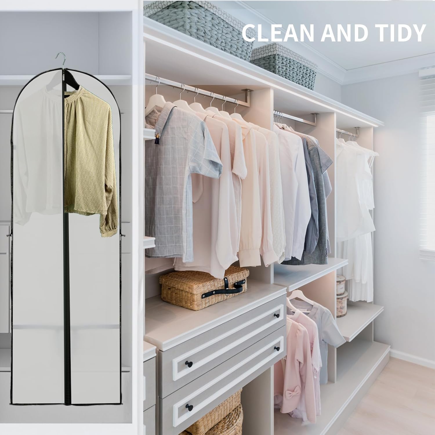 180 cm Garment Bag with Zip and Viewing Window – Long Storage Cover for Fall (Buy 1, Get 1 FREE)