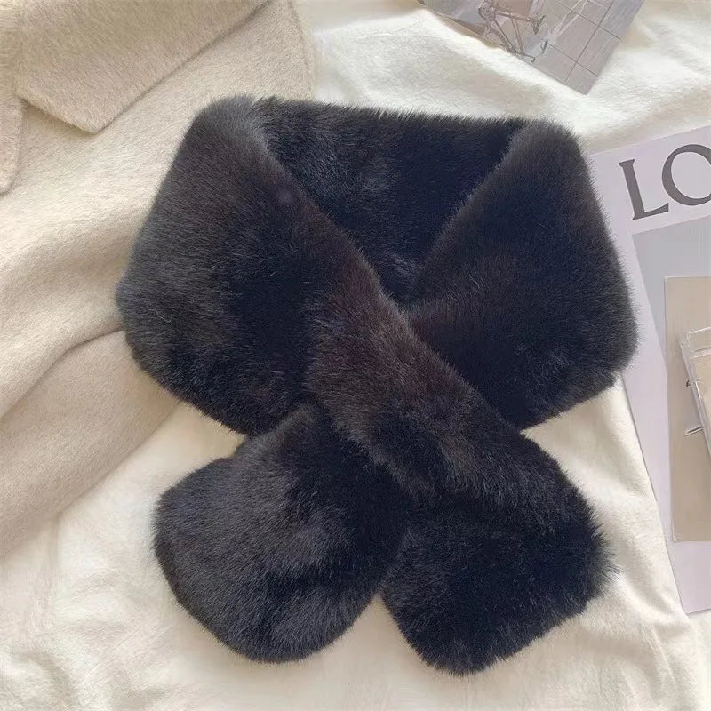 Luxurious Plush Winter Scarf with Cross Collar Design