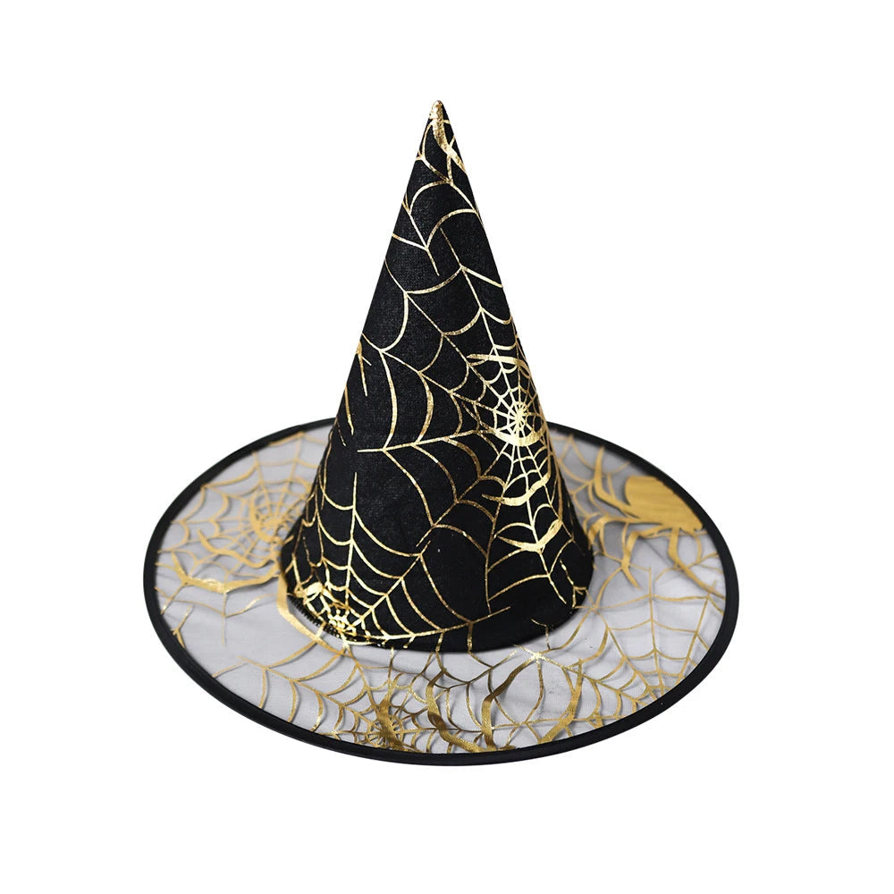 Vibrant Witch Hat with Spider Web Design for Halloween