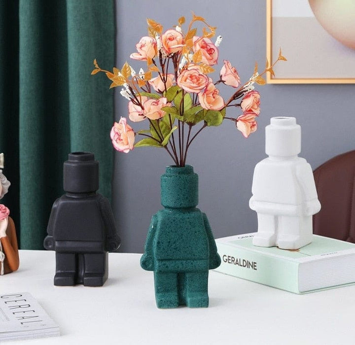 Robot Flower Pots in Ceramic - Brick Design Planters