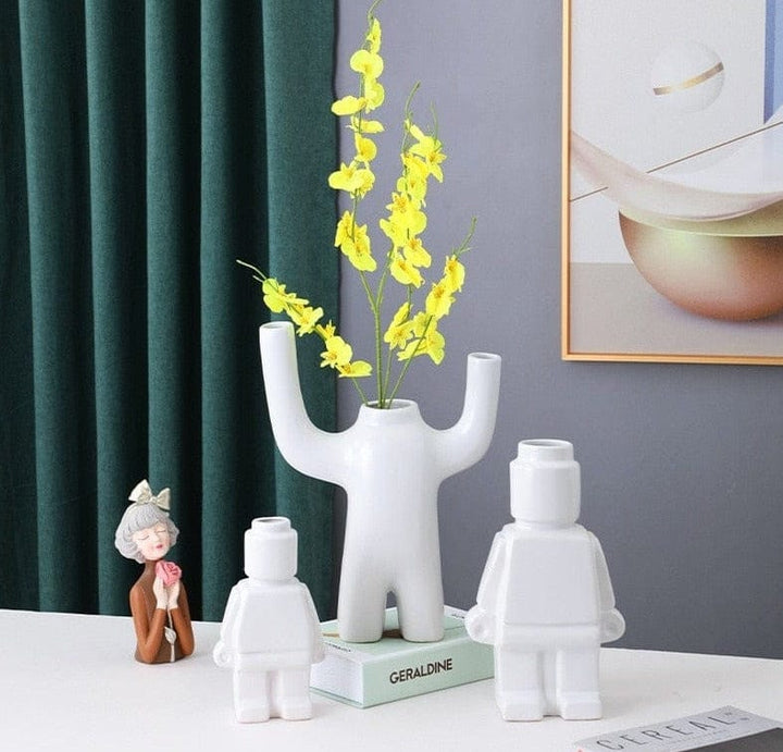Robot Flower Pots in Ceramic - Brick Design Planters