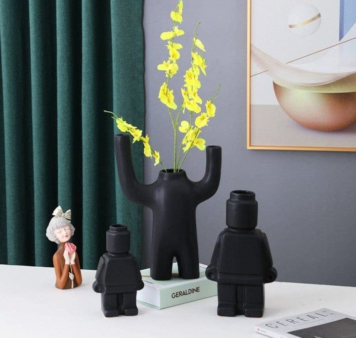 Robot Flower Pots in Ceramic - Brick Design Planters