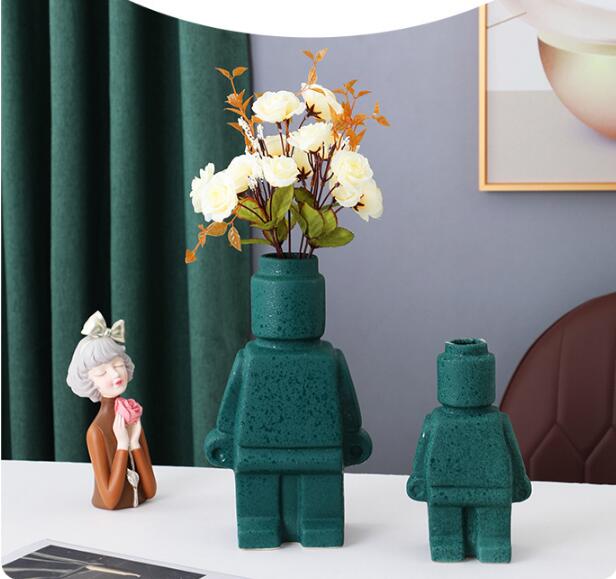 Robot Flower Pots in Ceramic - Brick Design Planters