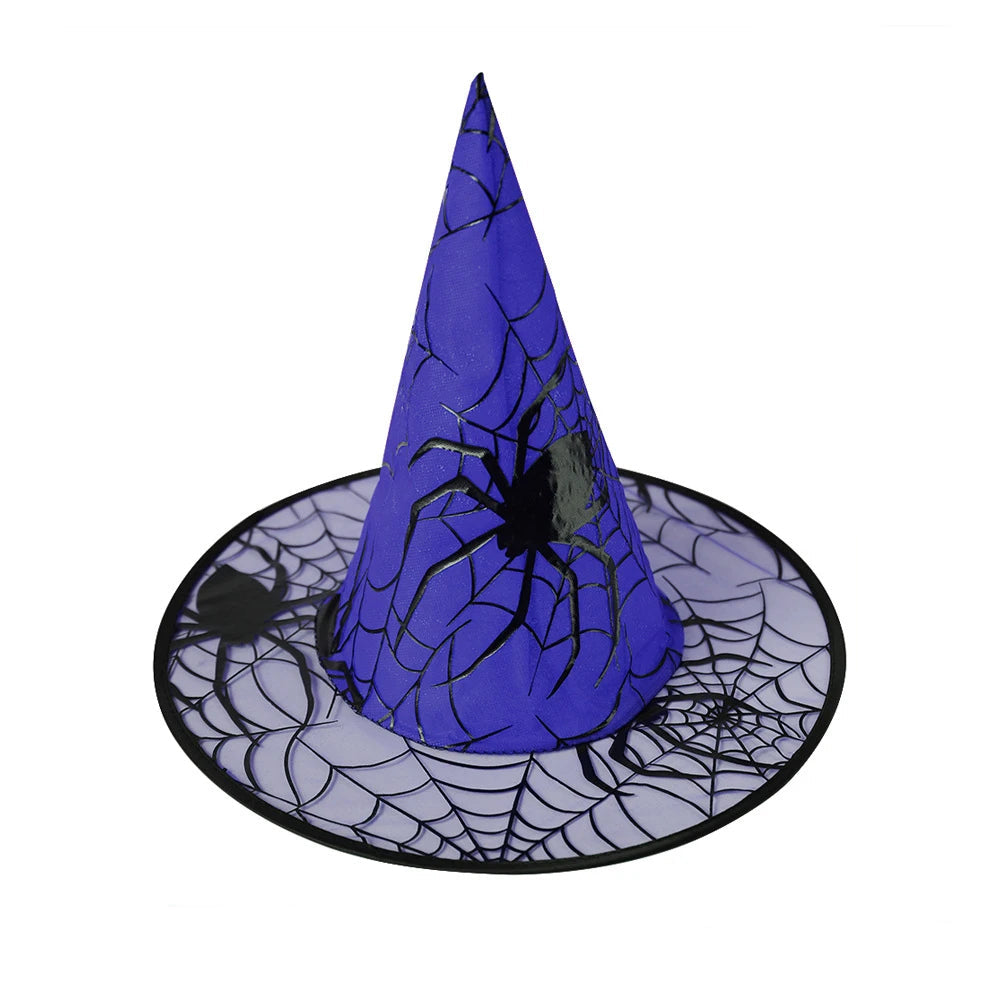 Vibrant Witch Hat with Spider Web Design for Halloween