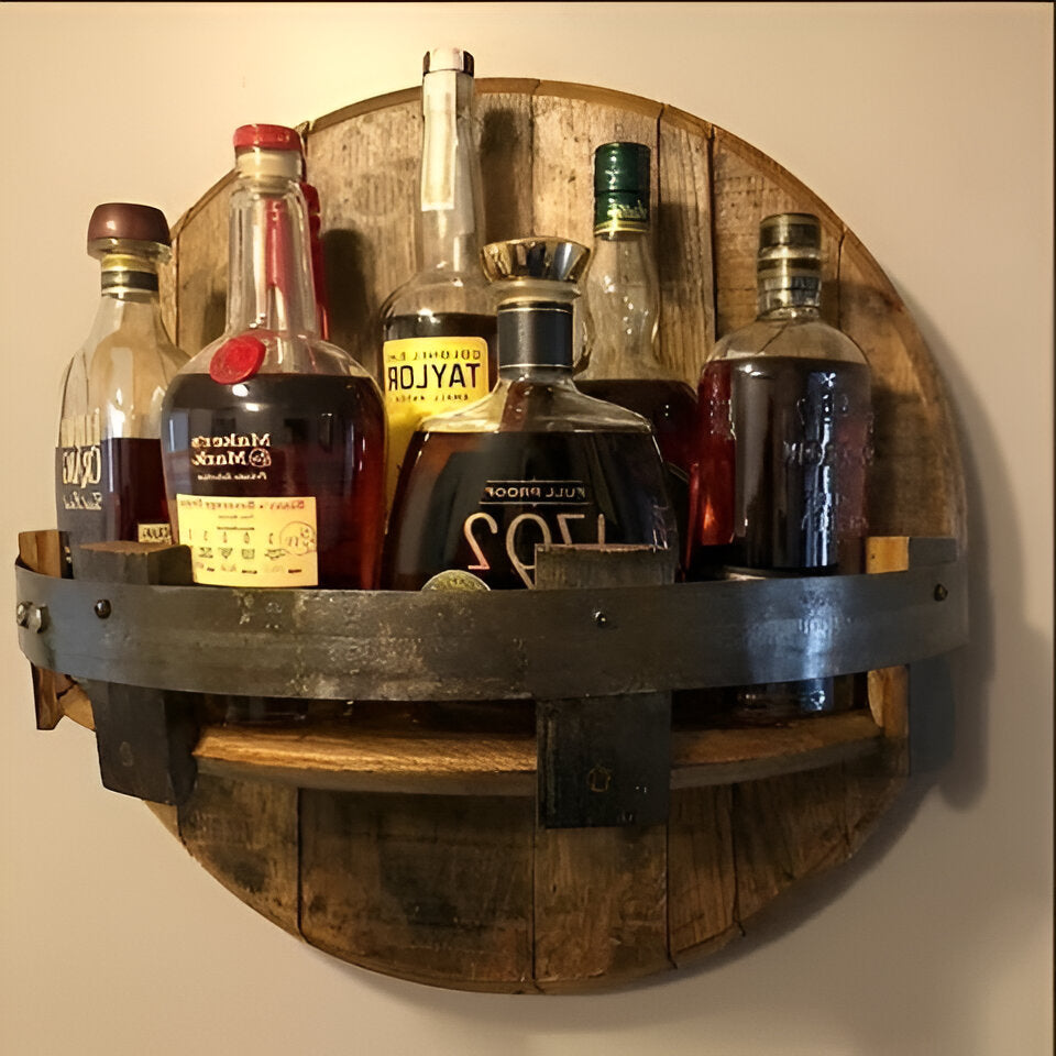 Rustic Barrel Display Shelf - Perfect for Spirits Collection