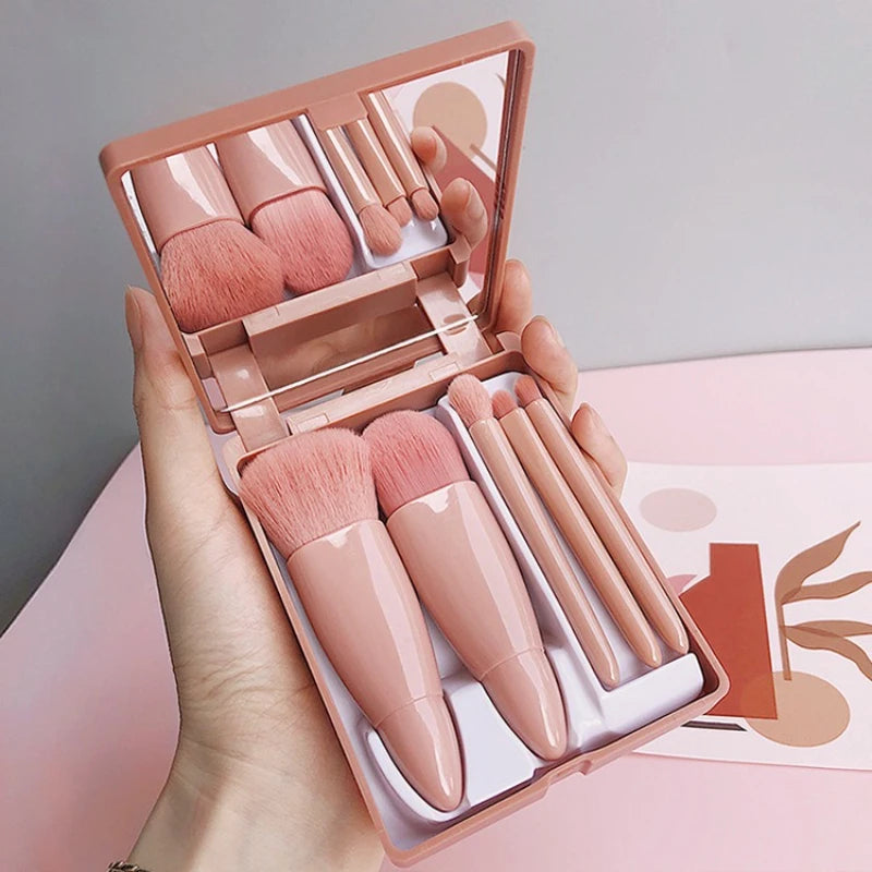 Compact Beauty Brush Kit with Travel Mirror