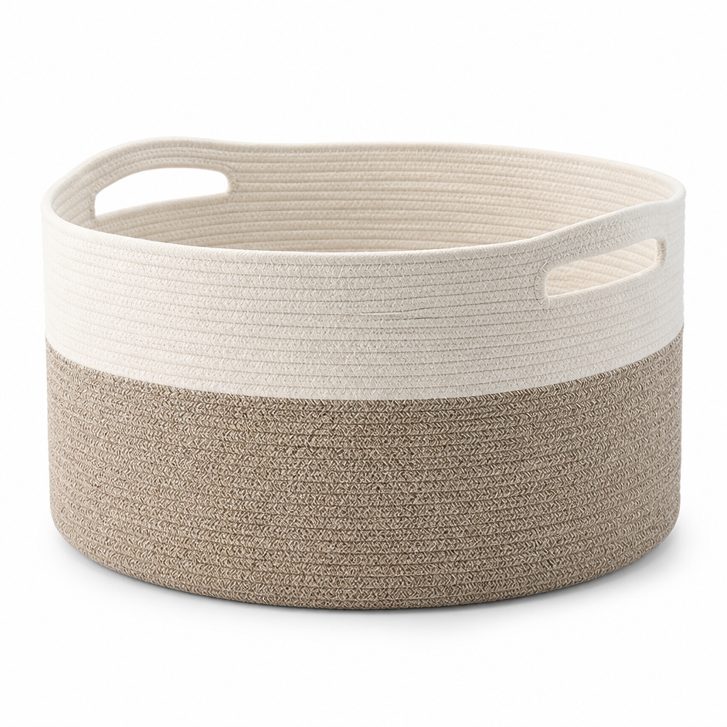 Round Woven Polyester Storage Basket (Built-In Handles)