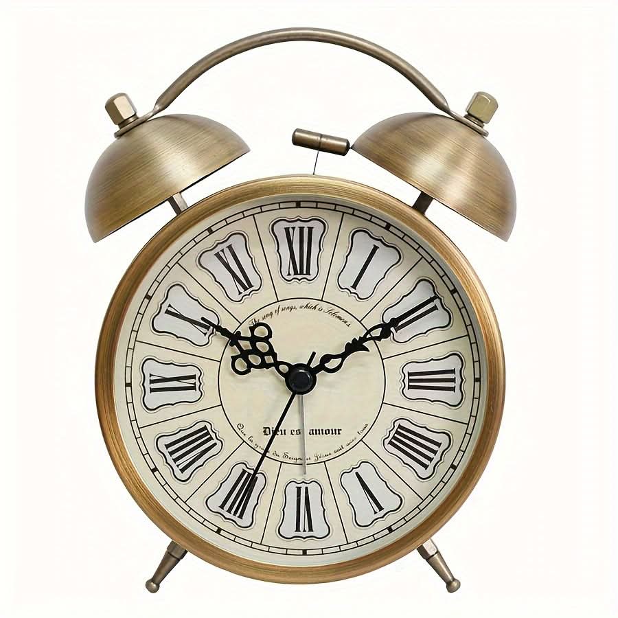 Nordic Charm - Vintage Twin Bell Alarm Clock with Glow-In-The-Dark Hands
