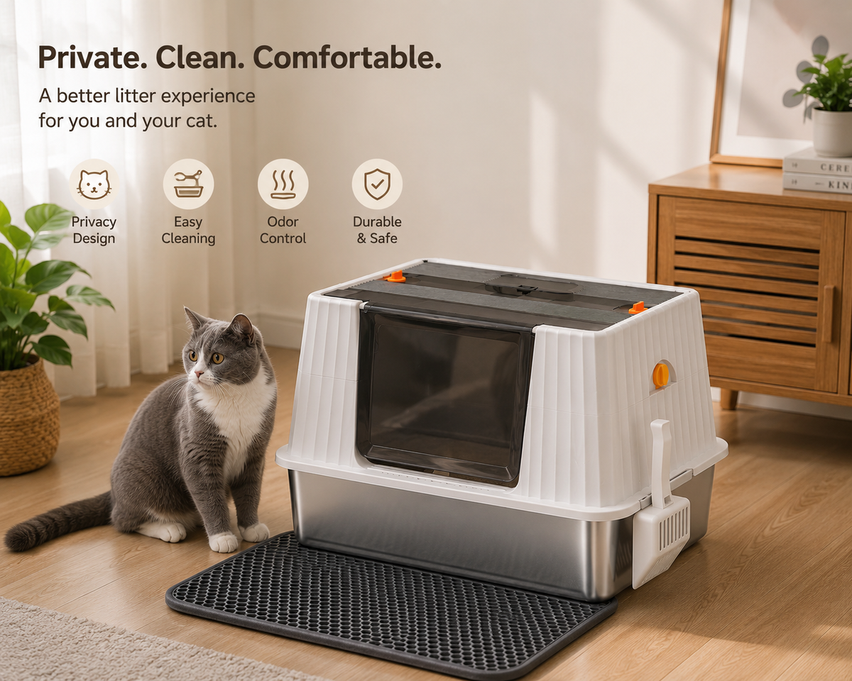 Spacious Enclosed Cat Litter Tray with Odor Control | Easy-Clean Design