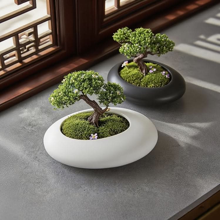 SereneStone – Artistic Shallow Ceramic Planter for Bonsai