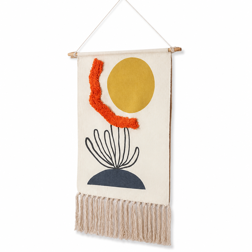 Handcrafted Geometric Tufted Cotton & Linen Wall Tapestry