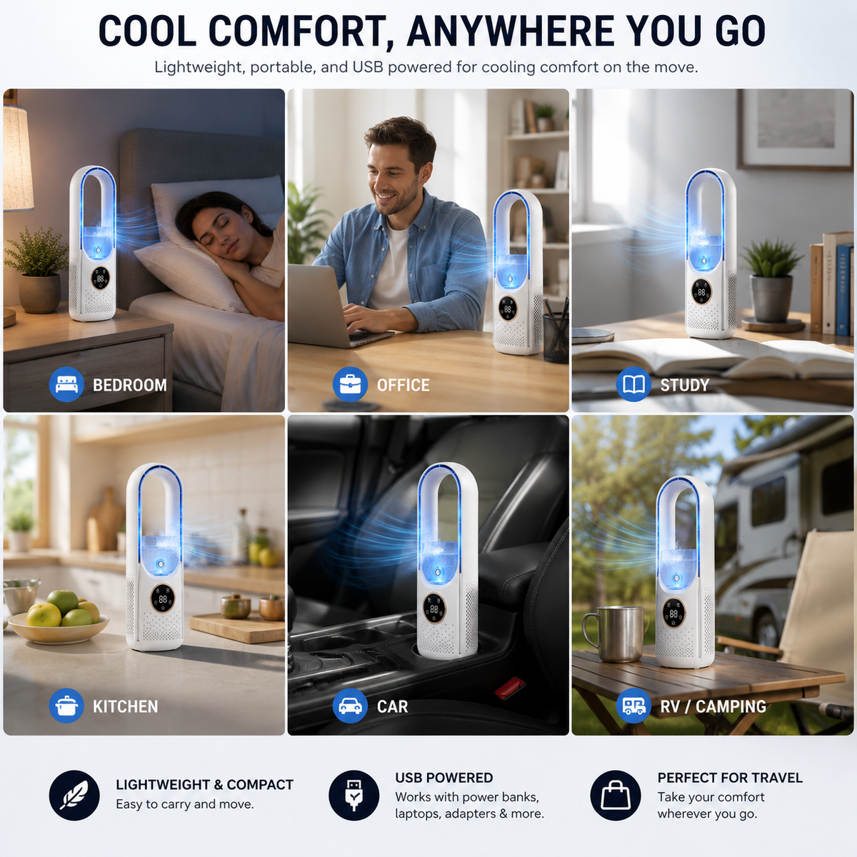 BreezyNest - Compact Bladeless Air Cooler for Peaceful Comfort