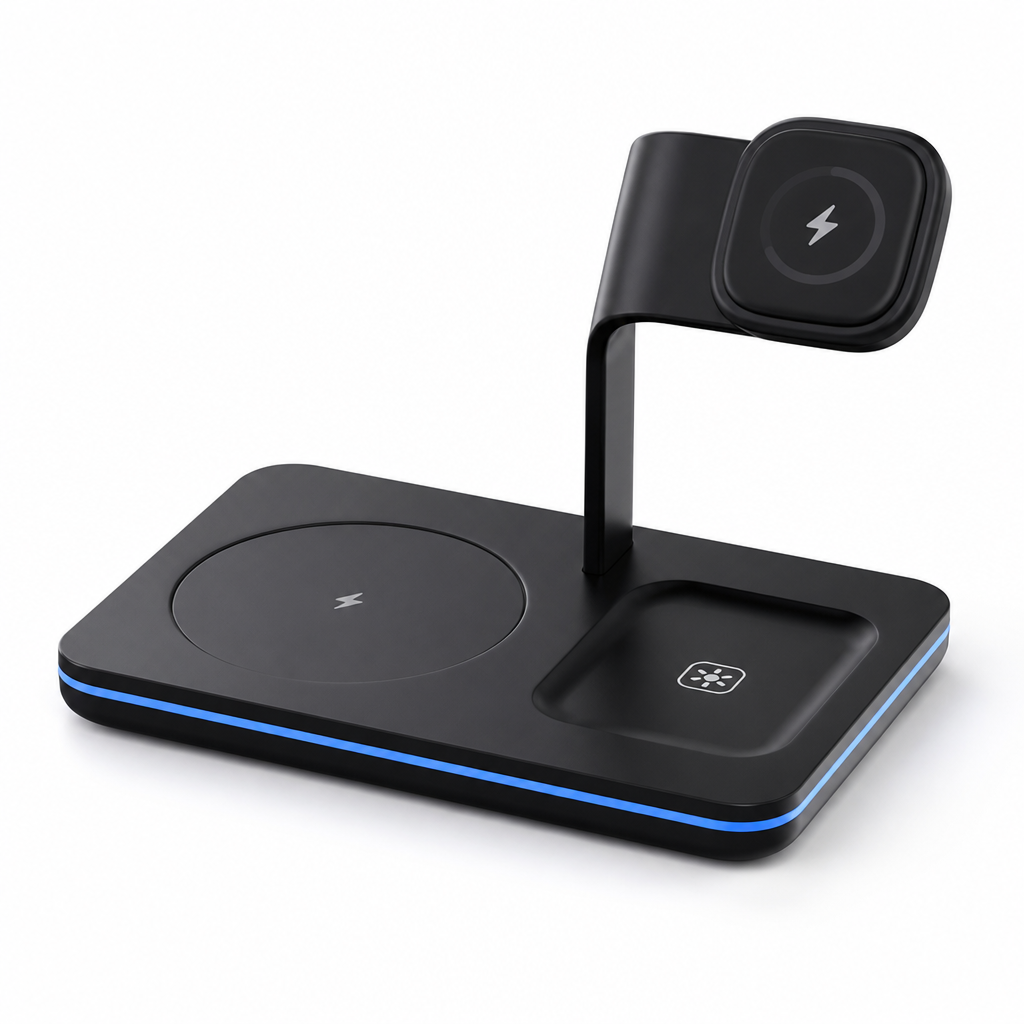 Recessed Phone Pad And Raised Watch Stand Charging Station (3-in-1)