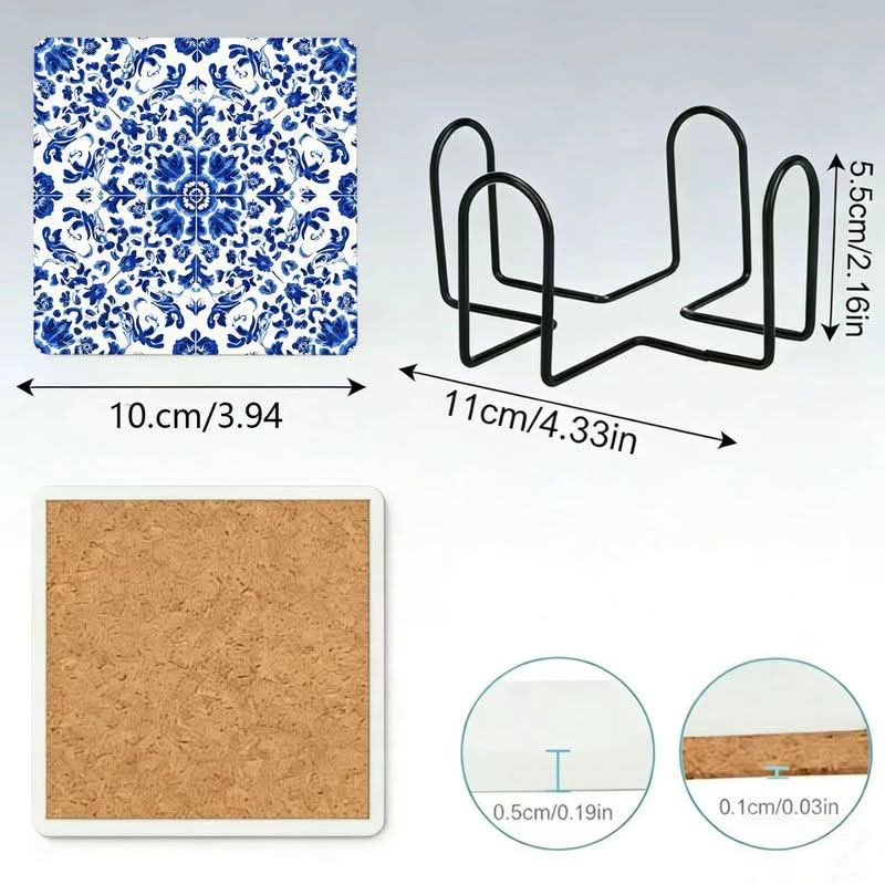 Elegant Blue & White Ceramic Tiles with Floral Design