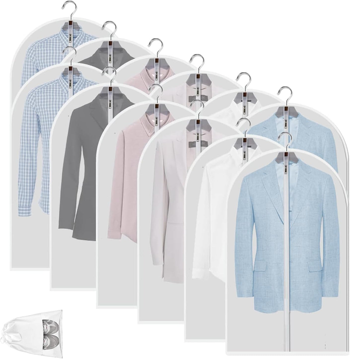 Dustproof Garment Protectors – 12 Clear PEVA Storage Bags, 2-for-1 Offer