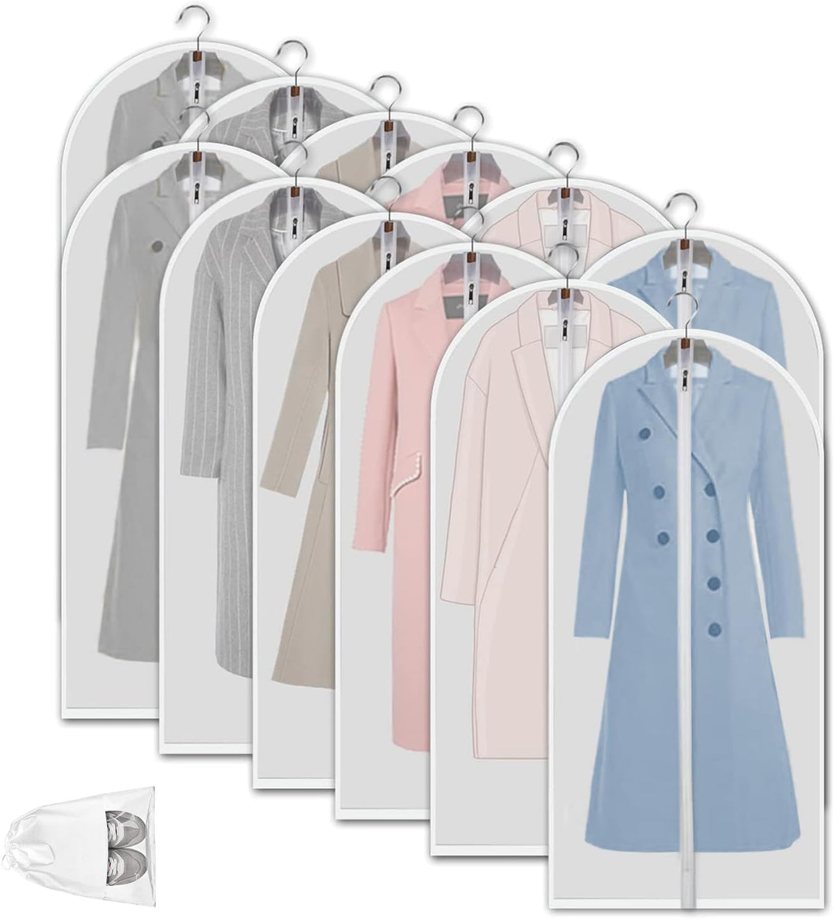 Dustproof Garment Protectors – 12 Clear PEVA Storage Bags, 2-for-1 Offer