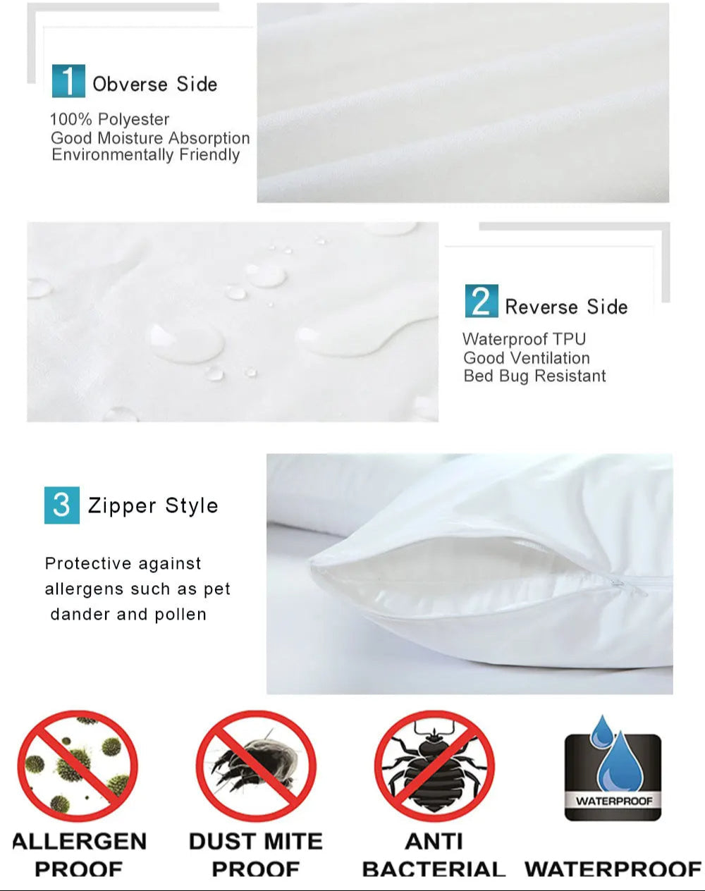 All-Weather Pillow Protector with Zipper Closure