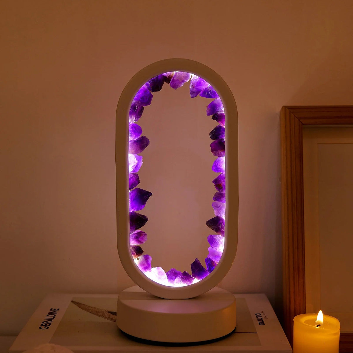 Natural Amethyst Table Lamp - Artisan Crafted