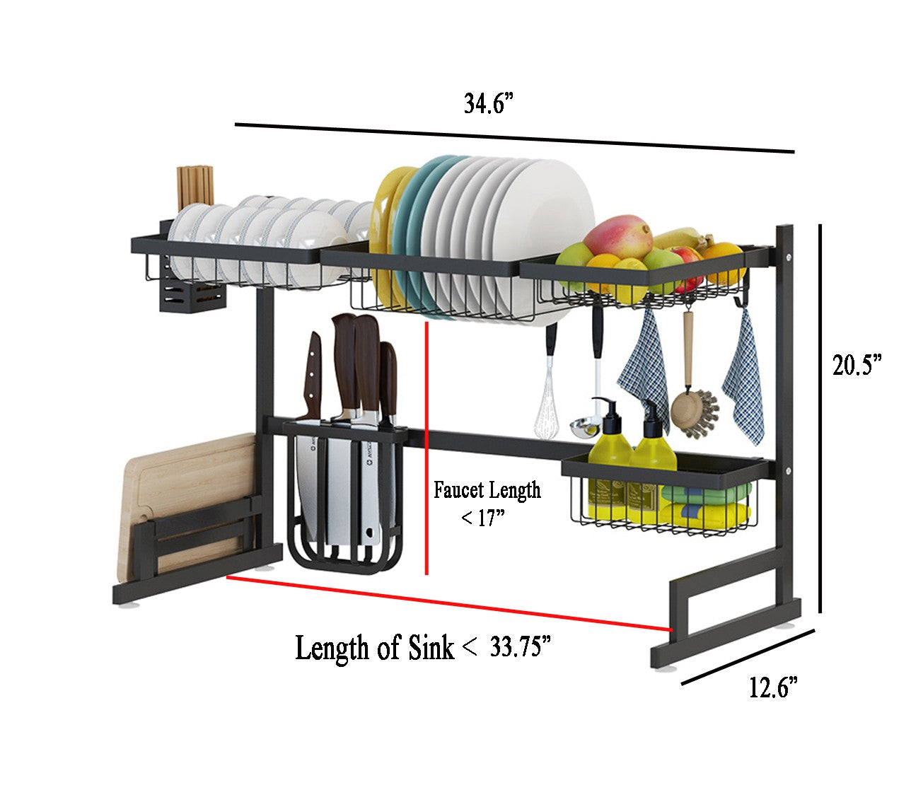 34.6" Space-Saving Stainless Steel Dish Drying Rack for Sinks