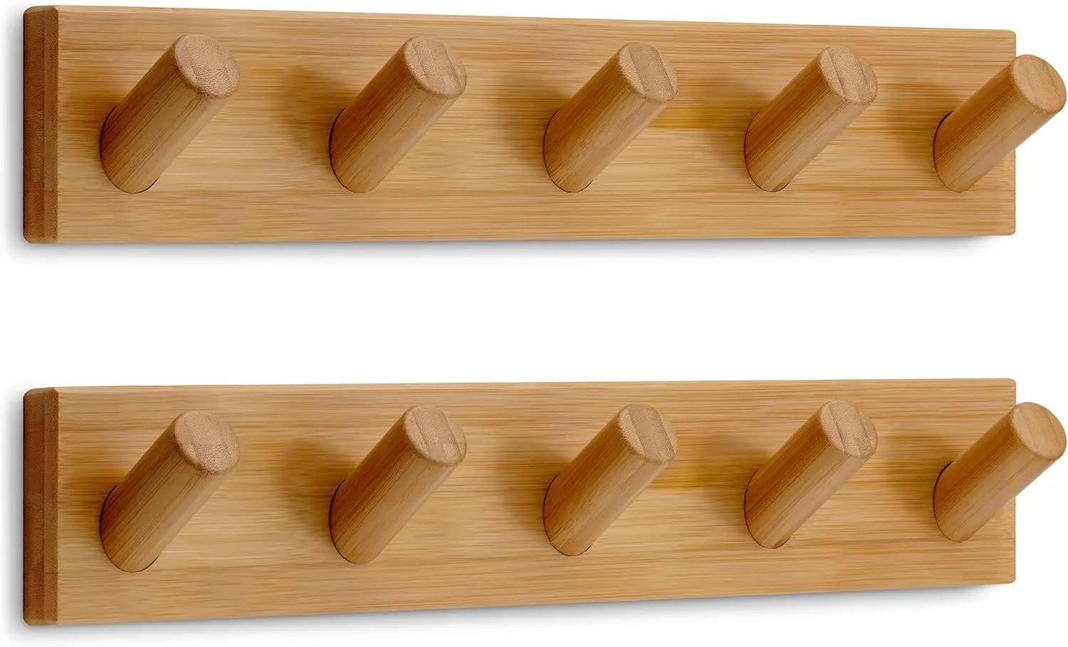 Elegant Wooden Wall-Mounted Hook Rack with Five Robust Hooks
