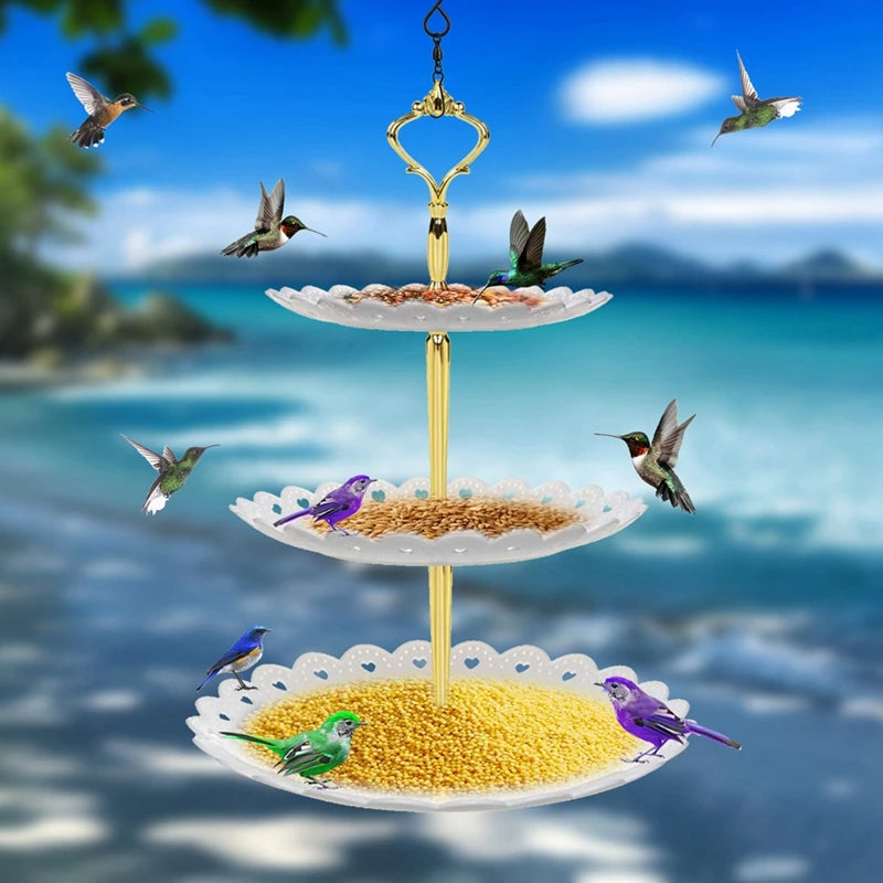 Triple-Level Bird Feeder and Bath for Outdoor Enjoyment